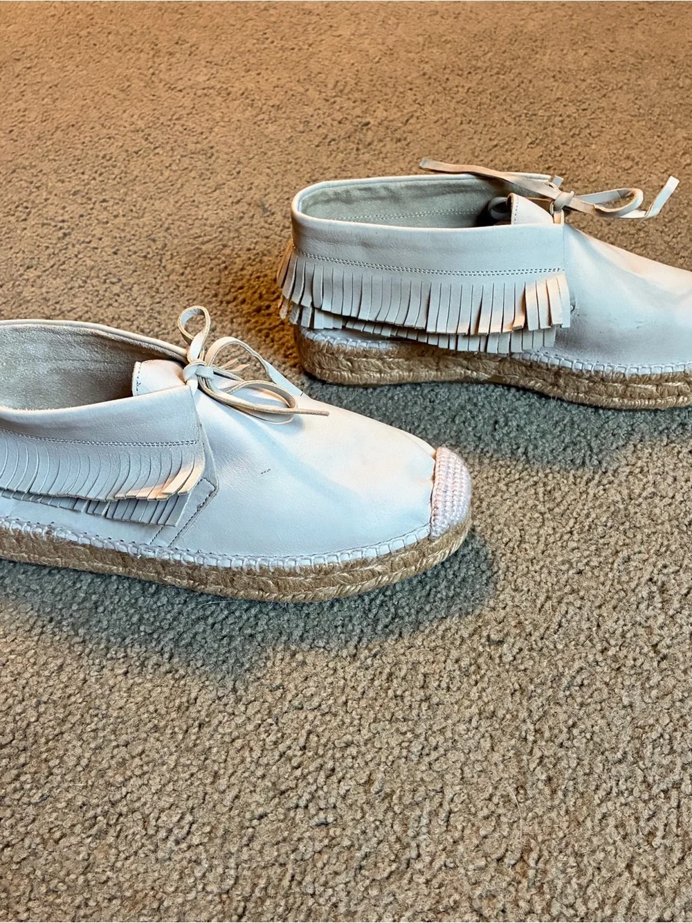 Bettye Muller Suede Espadrille Loafers Fringe Tan Size 7.5 EU 37 Leather Shoes